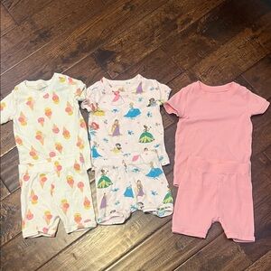 Set of Three Toddler Pajama Sets with Ice Cream and Princess Prints